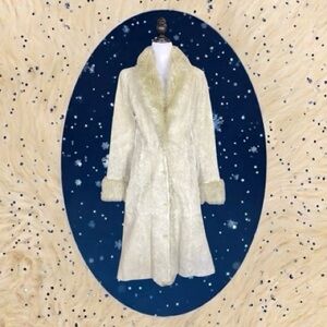 Vintage dELiA*s 90s Y2K Penny Lane Cream Suede Faux Fur Trim Maxi Coat Size M